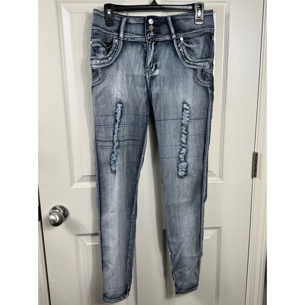Noble Jean‎ Trendy Stretchy Grunge Ripped Skinny Jeans Juniors Size 15